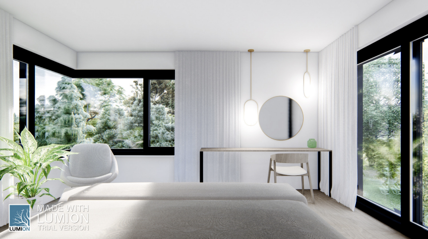 Wizualizacja wnętrza - jadalnia z widokiem na ogród